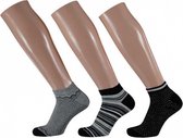 sneakersokken dames bamboe grijs/zwart 3-pak maat 35/38