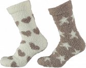 huissokken Harten & Sterren beige/wit 2 paar maat 36-41