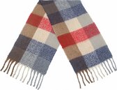 sjaal Geruit dames 190 x 50 cm polyester rood/blauw