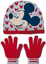 handschoenen en muts Mickey Mouse acryl rood 3-delig