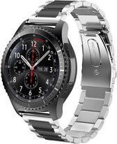 Strap-it bandje staal zilver/zwart + toolkit - geschikt voor Samsung Galaxy Watch 1 46mm / Galaxy Watch 3 45mm / Gear S3