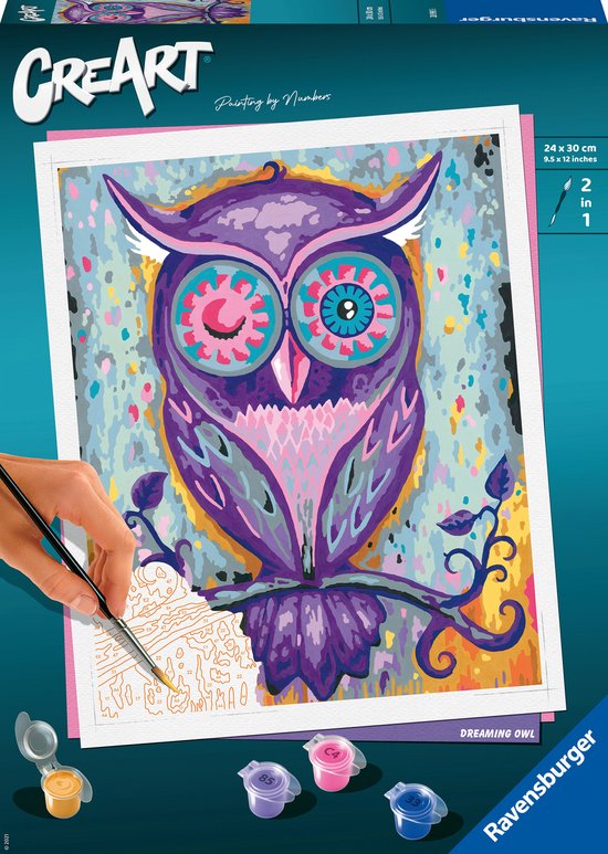 Foto: Ravensburger creart dreaming owl schilderen op nummer voor volwassenen hobbypakket