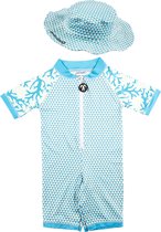 Ducksday -Zwemset -  UV zwempakje + UV zonnehoedje  voor baby en peuter - UPF50+ - unisex - Ace - 1 jaar – Promo – Onepiece – Sneldrogend – Blauw