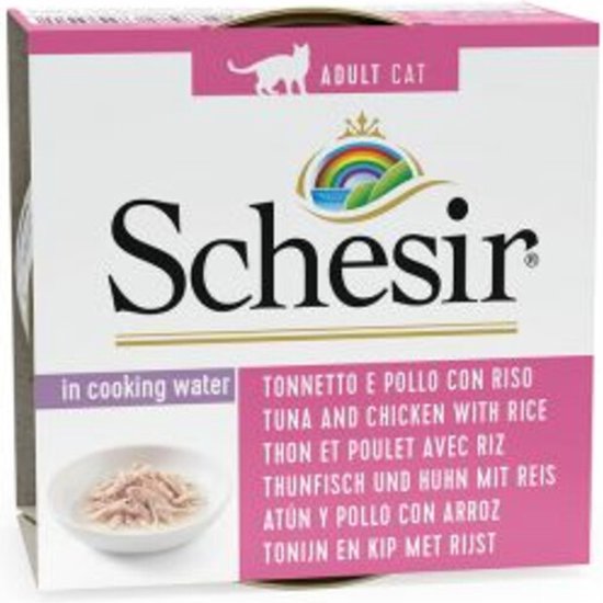 14x Schesir Kattenvoer Gekookte Tonijn en Kip met Rijst 85 gr