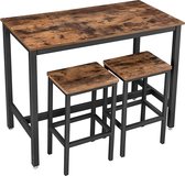 The Mash - bartafel set, bartafel met 2 barkrukken, aanrecht met barstoelen, keukentafel en keukenstoelen in industrieel ontwerp, voor keuken, 120 x 60 x 90 cm, vintage, donkerbrui