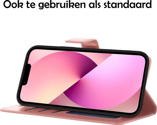 Coque iPhone 13 Book Case Cover avec protection d'écran - Coque iPhone 13 Wallet Cover - Coque iPhone 13 avec protection d'écran - Or rose