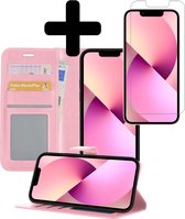 iPhone 13 Pro Max Hoesje Book Case Hoes Met Screenprotector - iPhone 13 Pro Max Case Wallet Cover - iPhone 13 Pro Max Hoesje Met Screenprotector - Licht Roze