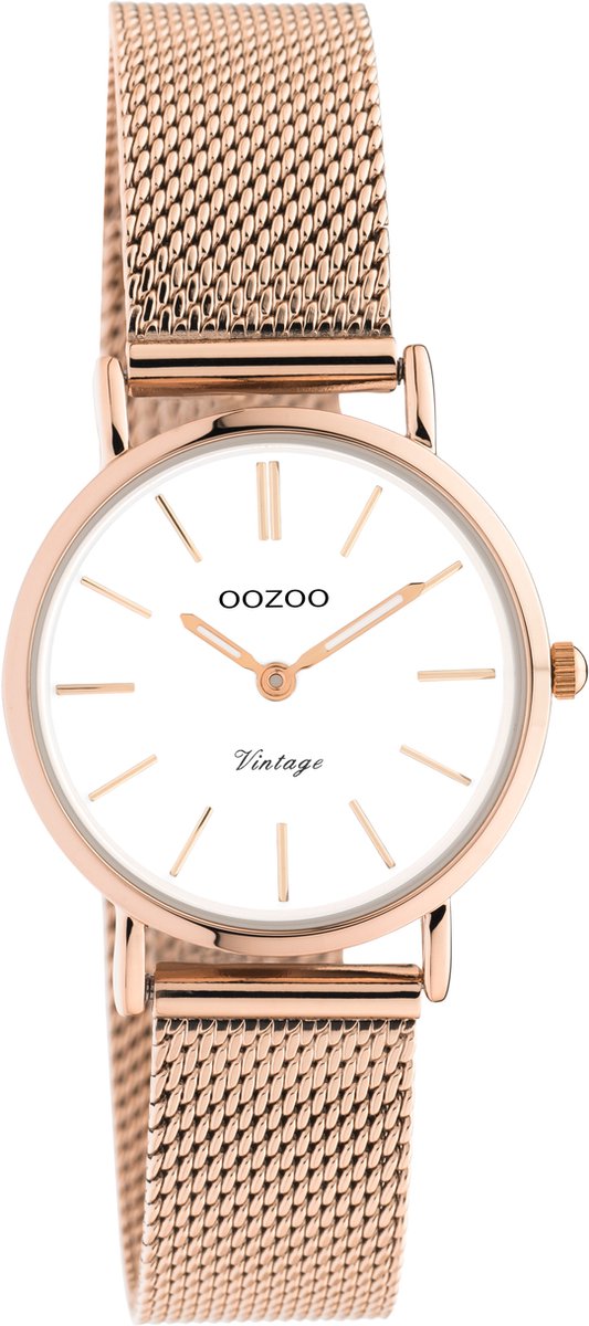OOZOO Vintage series - rosé goudkleurige horloge met rosé goudkleurige metalen mesh armband - C20233 - Ø28
