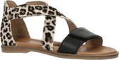 Clic! leren sandalen met panterprint beige/zwart