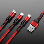 3-in-1 USB Oplaadkabel - Lightning/USB-C/USB-Micro - 1.5 meter - Rood