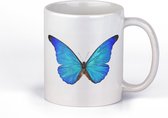 Mok met blauwe Vlinder | MORPHO MENELAUS | Vlinderbeker | vlindermok | insecten | cadeau voor natuurliefhebber | cadeaumok voor hem of haar