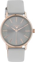 OOZOO Timepieces - Rosé gouden horloge met steen grijze leren band - C10931 - Ø35