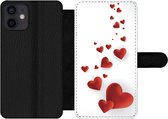 Bookcase Geschikt voor iPhone 12 Mini telefoonhoesje - Een illustratie van een pad van hartjes - Met vakjes - Wallet case met magneetsluiting