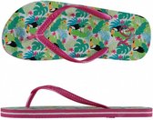 teenslippers toekan meisjes groen/roze maat 35-36