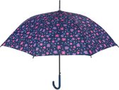 paraplu bloemen dames 61 cm microfiber blauw