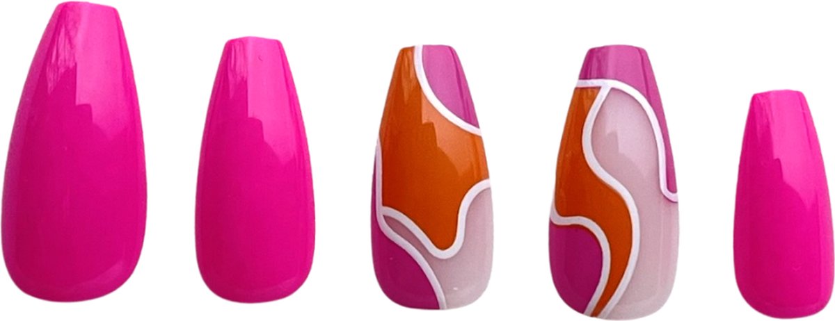 Nailsupplier 'Retro Pink' | Roze nepnagels met print | Plaknagels | Kunstnagels met lijm | Press on nails
