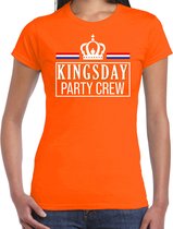 Koningsdag t-shirt Kingsday party crew - oranje met witte letters - dames - koningsdag outfit / kleding L