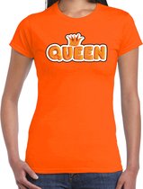 Koningsdag t-shirt Queen in cartoon letters - oranje - dames - koningsdag outfit / kleding XXL