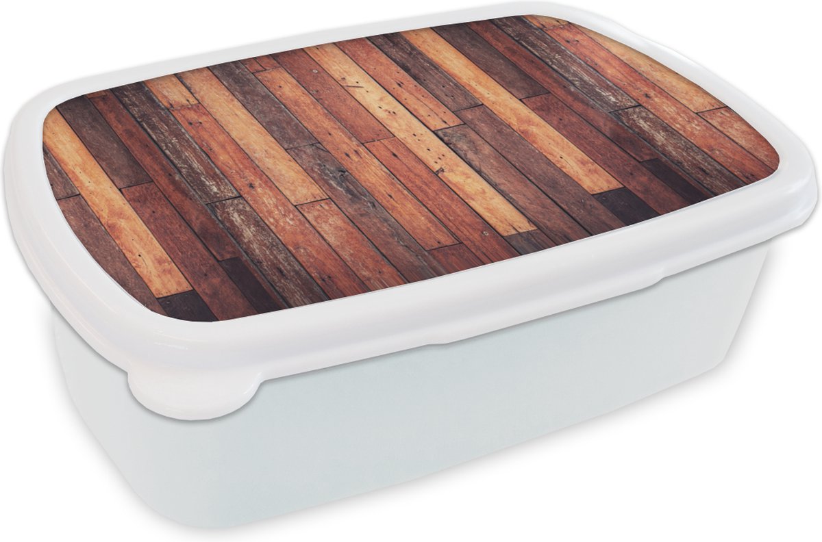 Broodtrommel Wit - Lunchbox - Brooddoos - Plank - Vintage - Patroon - 18x12x6 cm - Volwassenen