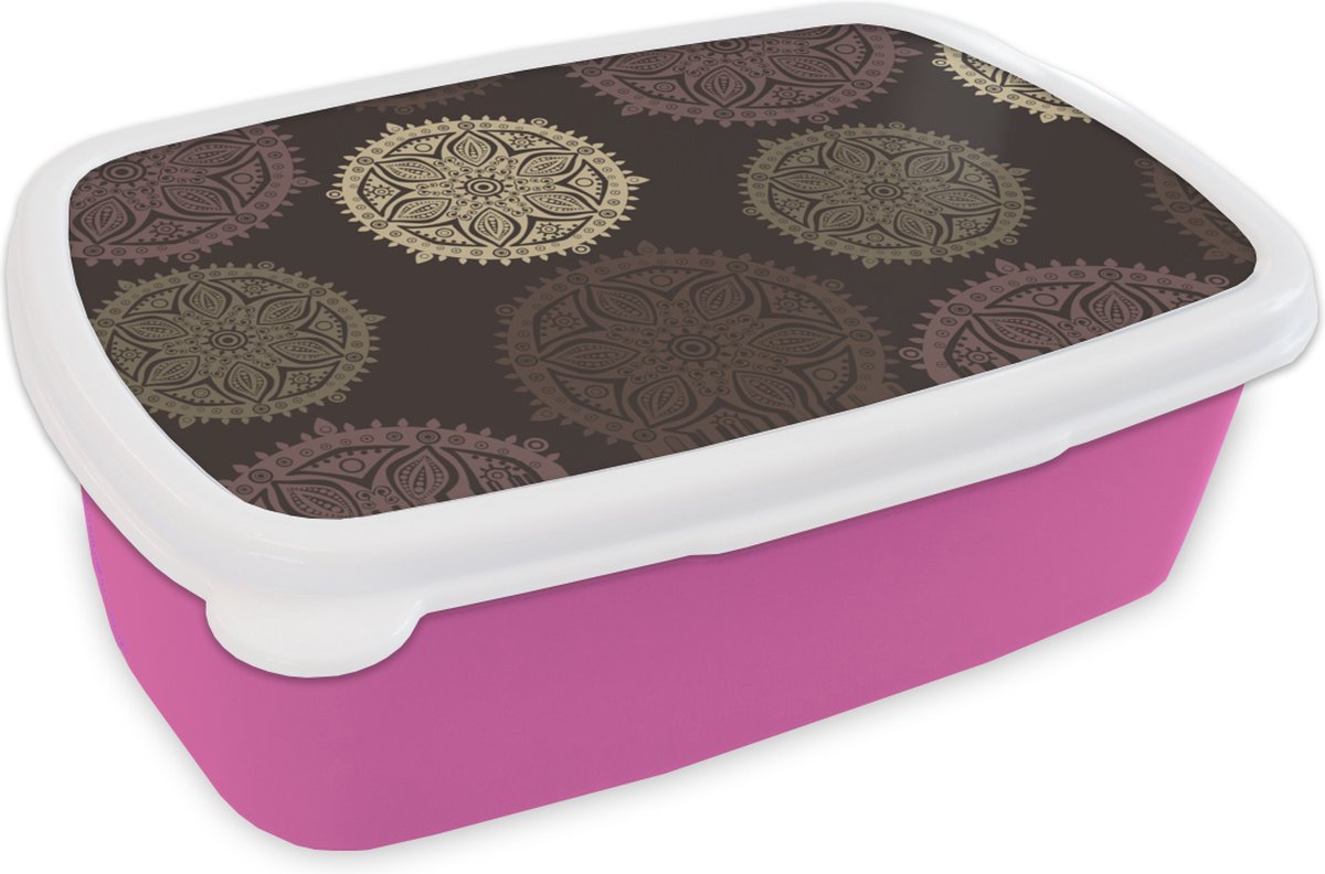 Broodtrommel Roze - Lunchbox - Brooddoos - Design - Mandala - Bruin - 18x12x6 cm - Kinderen - Meisje
