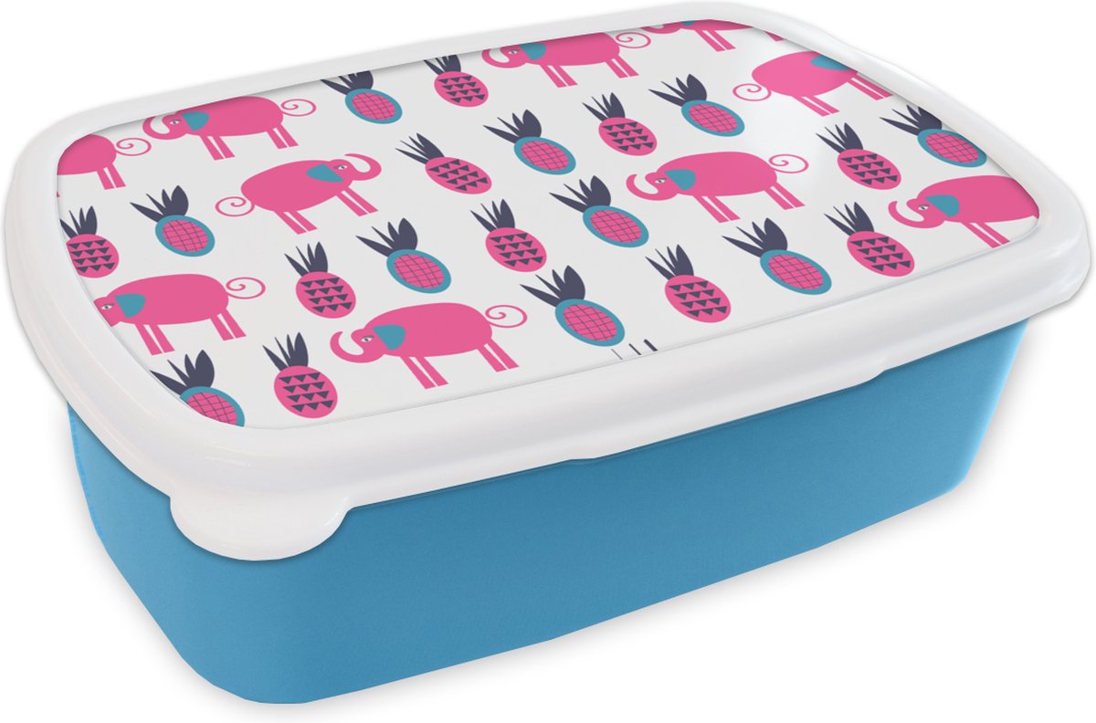 Broodtrommel Blauw - Lunchbox - Brooddoos - Ananas - Olifant - Design - 18x12x6 cm - Kinderen - Jongen