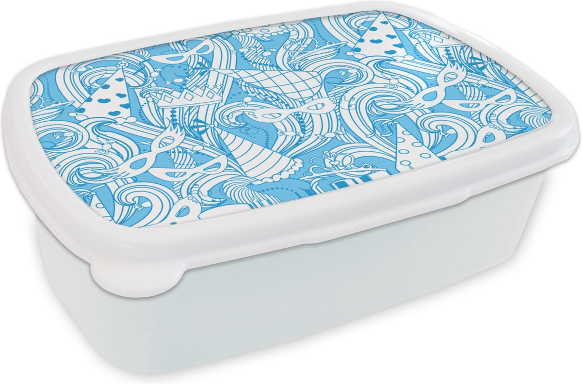 Broodtrommel Wit - Lunchbox - Brooddoos - Patronen - Carnaval - Masker - 18x12x6 cm - Volwassenen