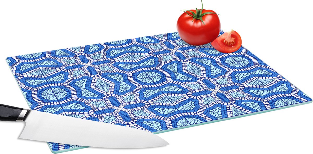 Glazen Snijplank - 39x28 - Mozaïek - Blauw - Design - Snijplanken Glas