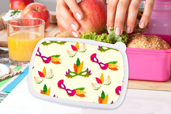 Lunch box Rose - Lunch box - Boîte à pain - Carnaval - Masque - Motifs - 18x12x6 cm - Enfants - Fille