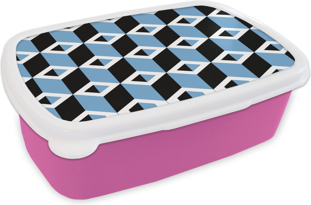 Broodtrommel Roze - Lunchbox - Brooddoos - Blokken - Patronen - 3D - 18x12x6 cm - Kinderen - Meisje