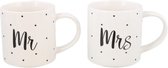 Mokken set - Mr en Mrs - Wit / Zwart - Keramiek - Mister & Misses - Mok - Set van 2