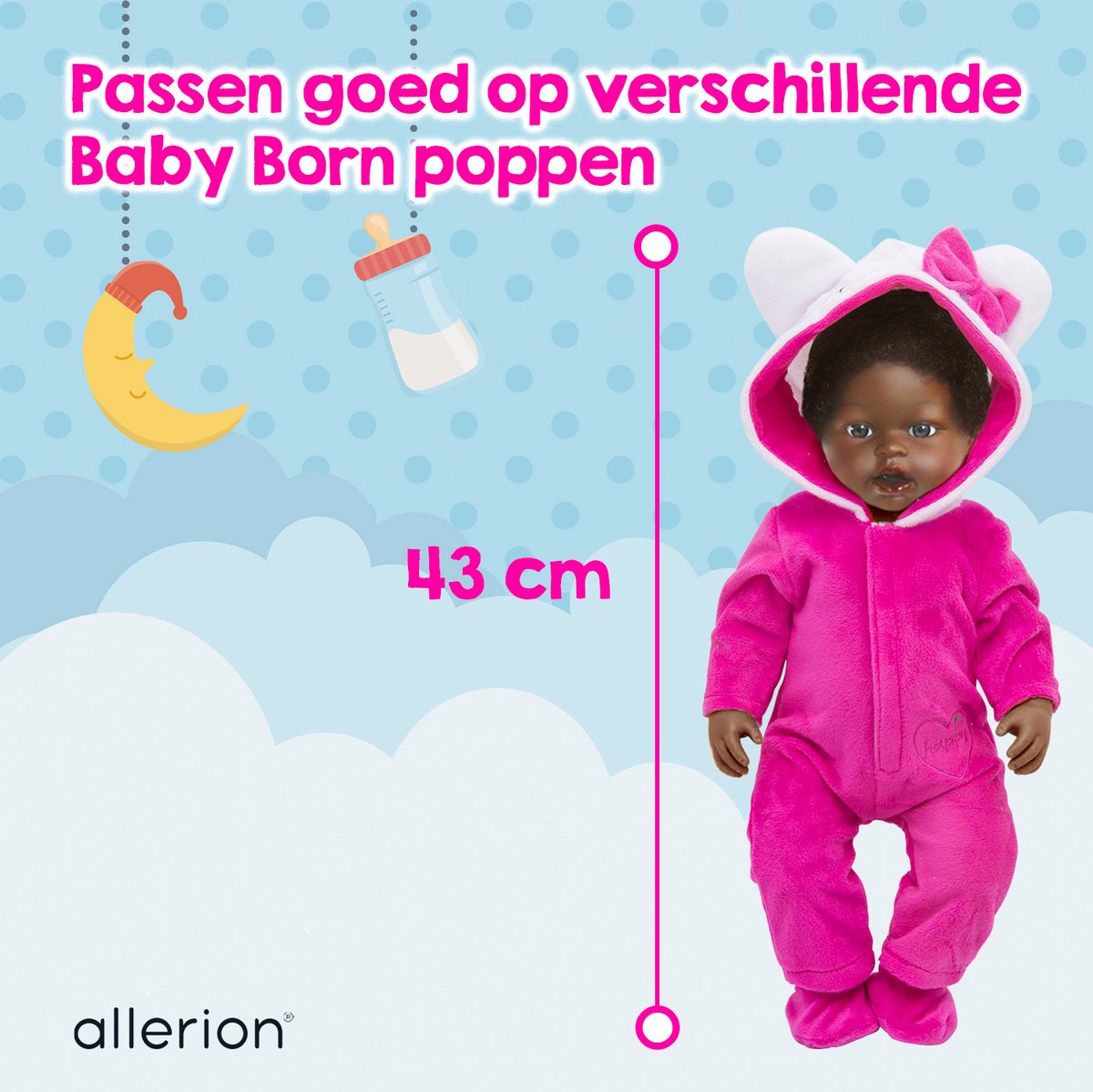 Allerion Kleertjes Set –  Geschikt voor Poppen - 3 stuks – Poppenkleding - Poppen kleertjes - Verschillende Kleuren en Motieven– In Opbergzakje – Past door Brievenbus — afbeelding 4