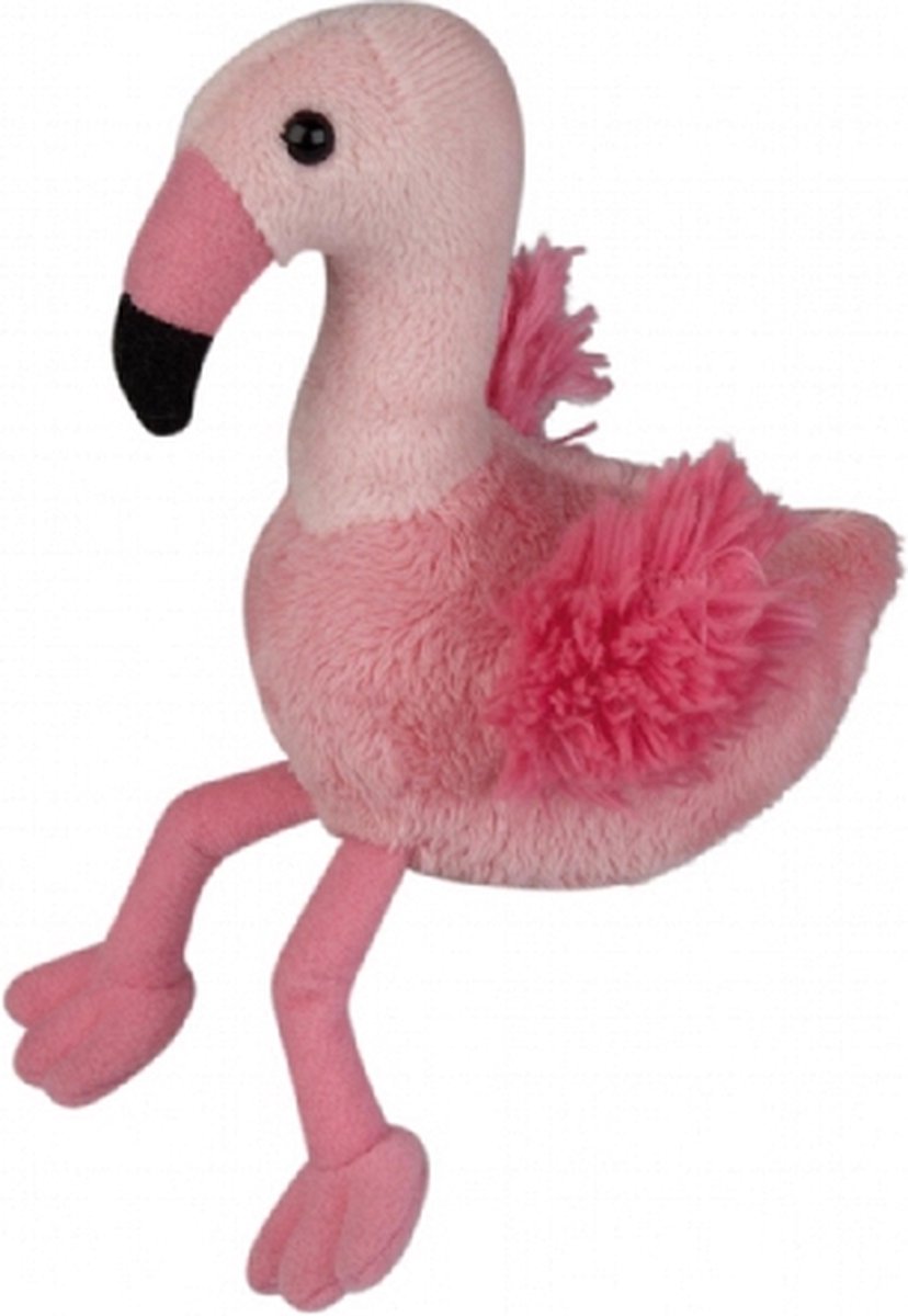 Ravensden Pluche flamingo knuffel - roze - 15 cm - Kleine vogels knuffelbeesten - dieren