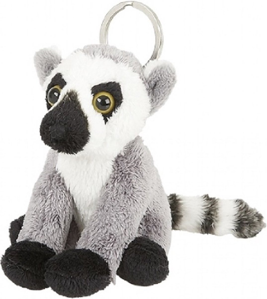 2x Pluche grijze ringstaartmaki sleutelhangers 10 cm - Apen dieren sleutelhangers- Speelgoed voor kinderen