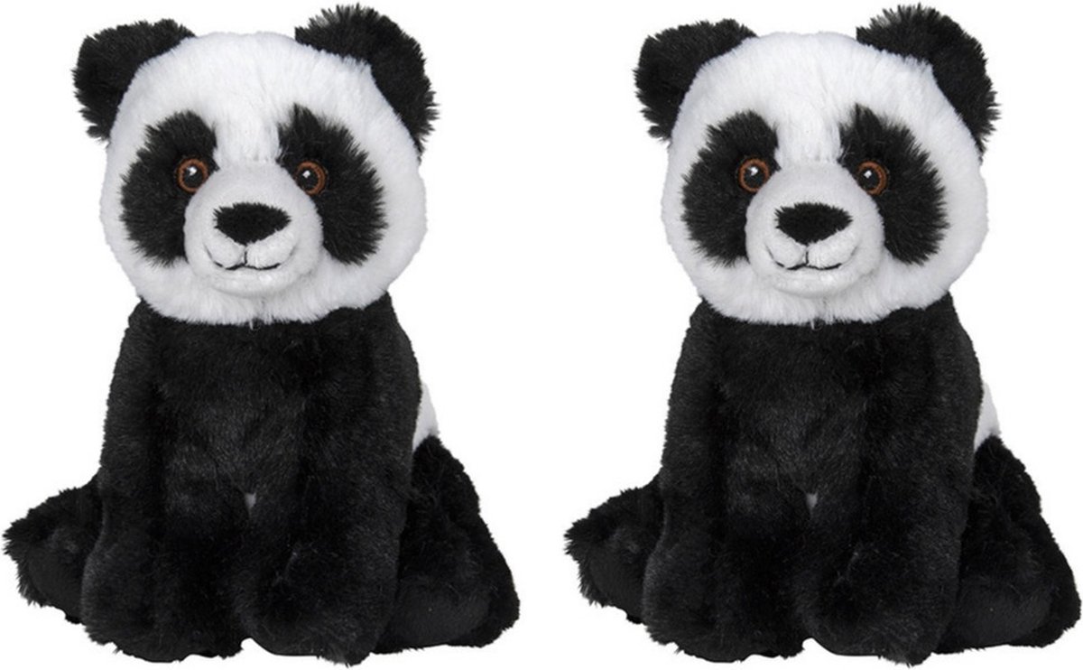 Nature Planet Pluche Pandabeer - 2x - knuffelbeer - 16 cm - beren knuffels - speelgoed