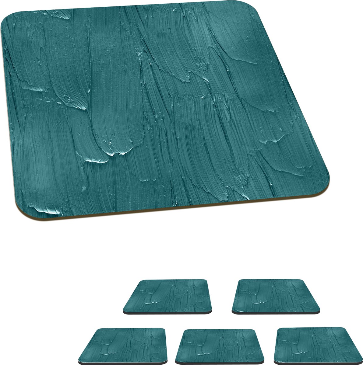 Onderzetters voor glazen - Verf - Turquoise - Abstract - 10x10 cm - Glasonderzetters - 6 stuks