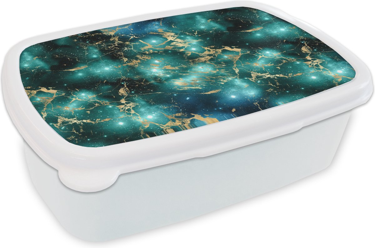 Broodtrommel Wit - Lunchbox - Brooddoos - Ruimte - Goud - Marmer - Patronen - 18x12x6 cm - Volwassenen