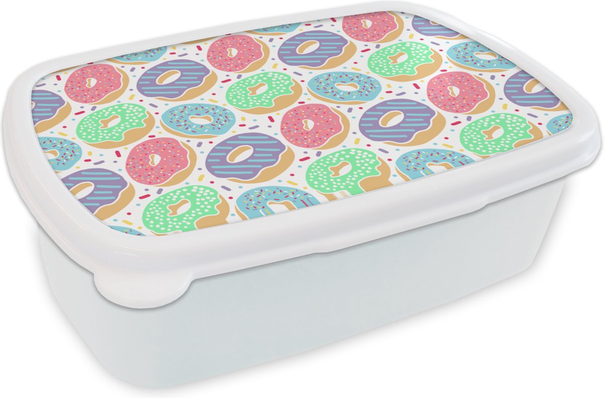 Broodtrommel Wit - Lunchbox - Brooddoos - Donut - Patronen - Pastel - 18x12x6 cm - Volwassenen