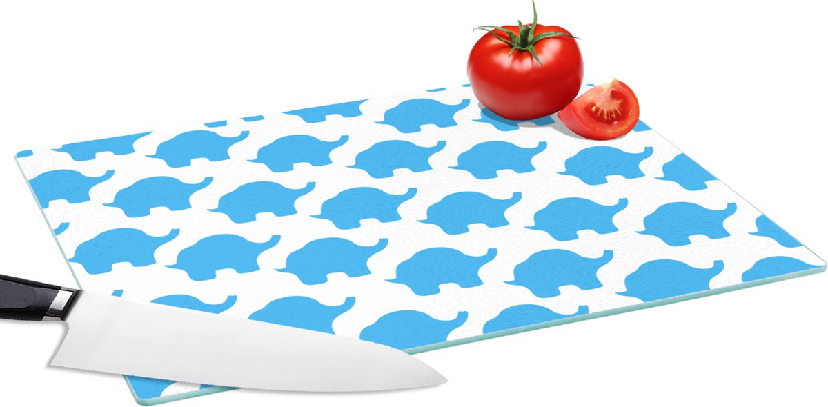 Glazen Snijplank - 39x28 - Blauw - Olifant - Design - Snijplanken Glas