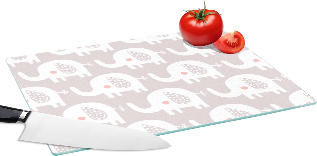 Glazen Snijplank - 39x28 - Olifant - Design - Stippen - Snijplanken Glas