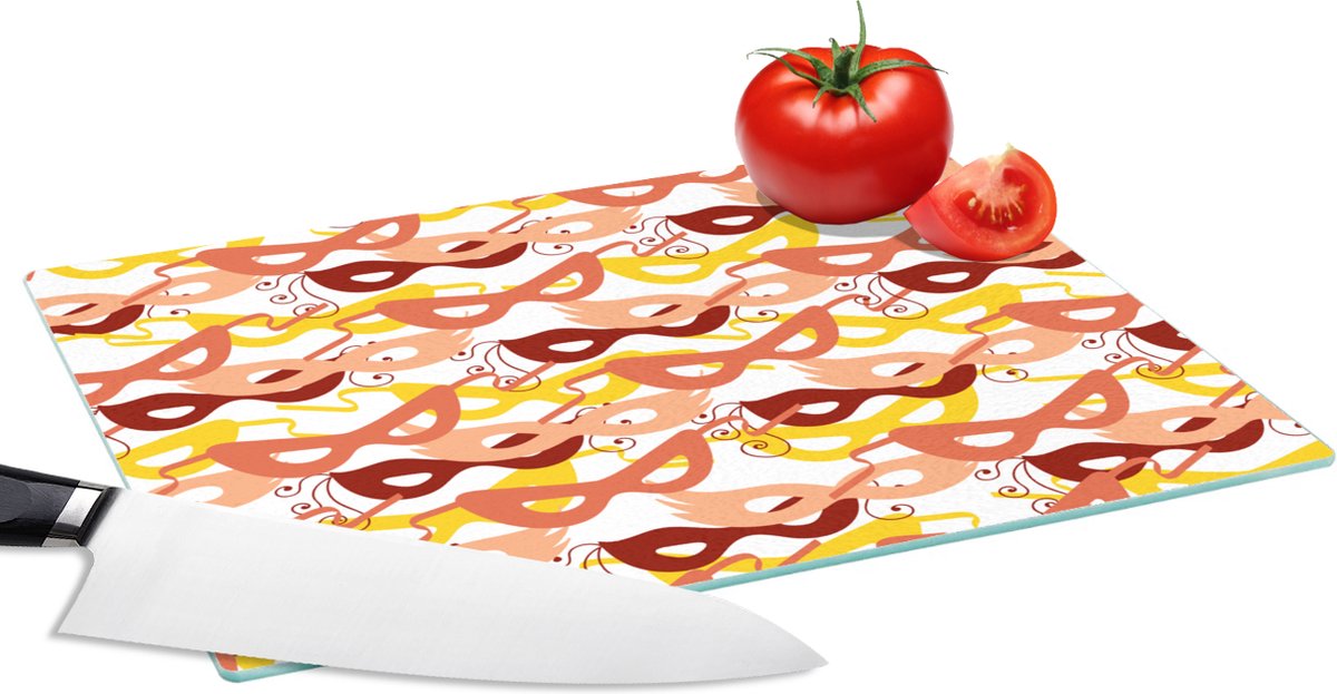 Glazen Snijplank - 28x20 - Masker - Patronen - Carnaval - Snijplanken Glas