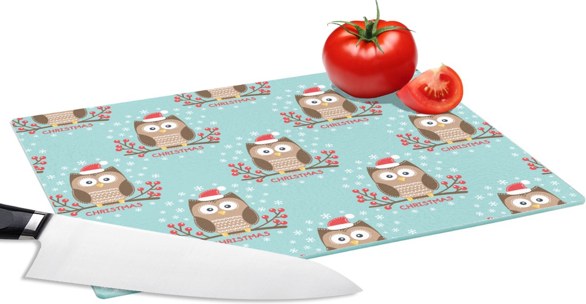 Glazen Snijplank - 28x20 - Patronen - Uil - Kerst - Snijplanken Glas
