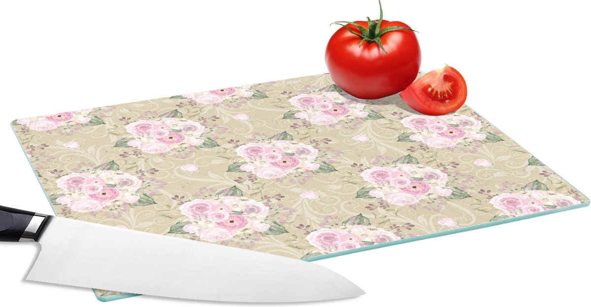Glazen Snijplank - 28x20 - Roos - Patronen - Bloemen - Snijplanken Glas