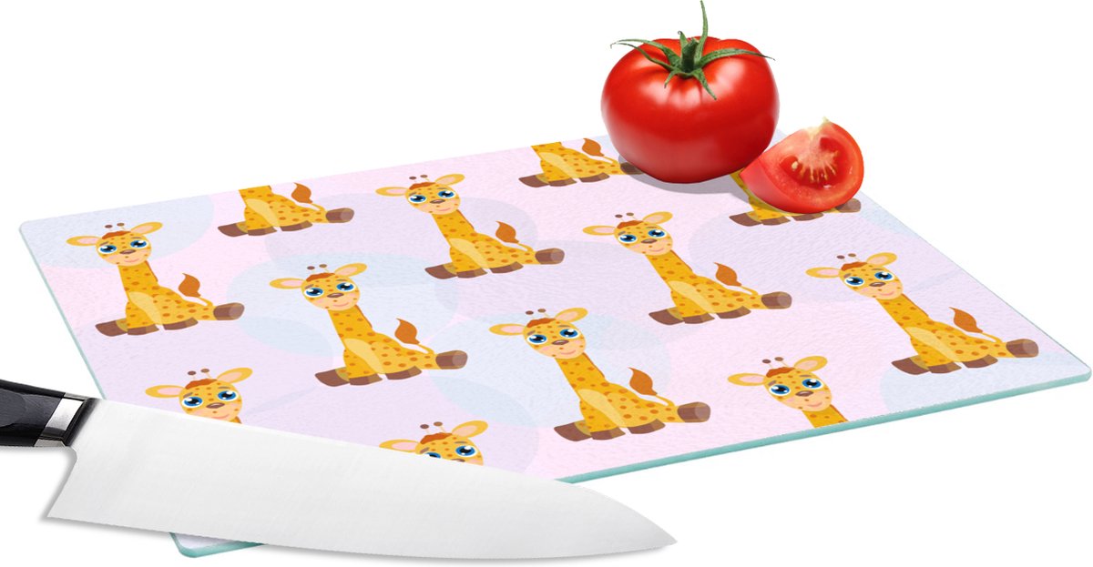 Glazen Snijplank - 28x20 - Giraffe - Patroon - Kinderen - Snijplanken Glas