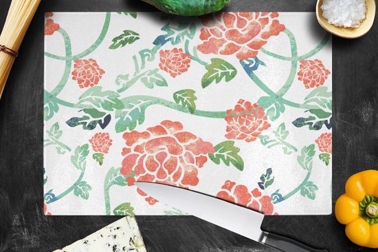 Planche à découper en Verres - 39x28 - Fleurs - Feuilles - Motifs - Aquarelle - Planches à découper en Glas
