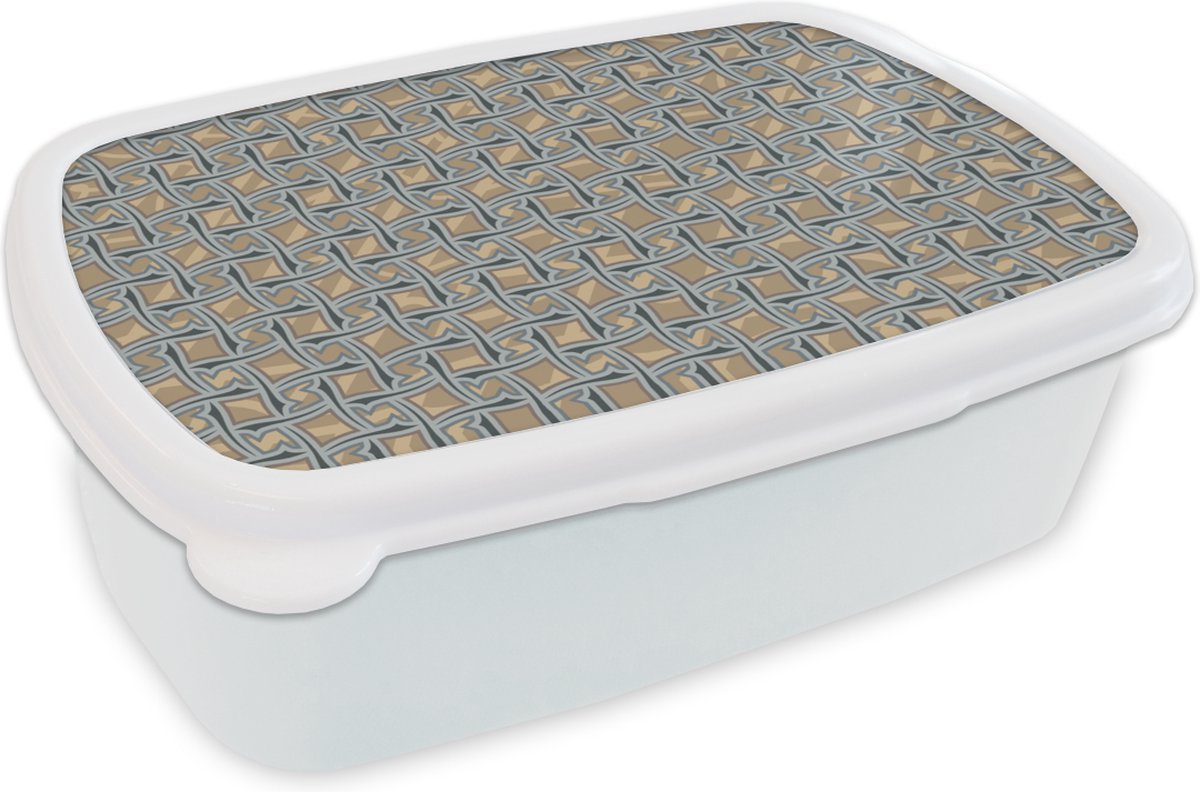 Broodtrommel Wit - Lunchbox - Brooddoos - Bruin - Patronen - Geometrie - 18x12x6 cm - Volwassenen