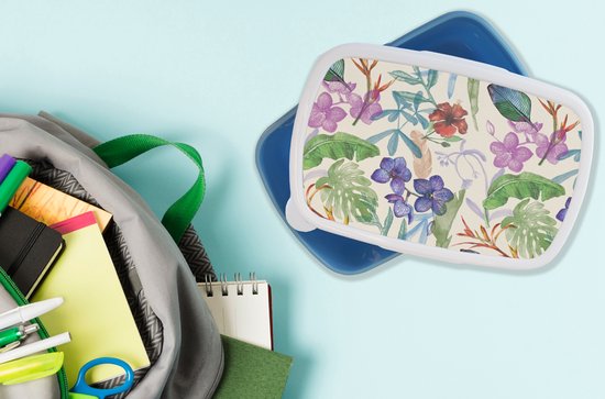 Lunch box Blauw - Lunch box - Boîte à pain - Jungle - Fleurs - Motifs - 18x12x6 cm - Enfants - Garçon