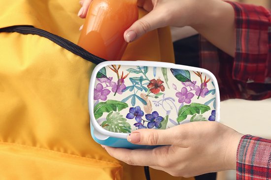 Lunch box Blauw - Lunch box - Boîte à pain - Jungle - Fleurs - Motifs - 18x12x6 cm - Enfants - Garçon