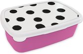 Broodtrommel Roze - Lunchbox - Brooddoos - Stippen - Patroon - Zwart Wit - 18x12x6 cm - Kinderen - Meisje