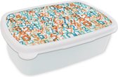 Broodtrommel Wit - Lunchbox - Brooddoos - Nummer - Cijfers - Patronen - 18x12x6 cm - Volwassenen