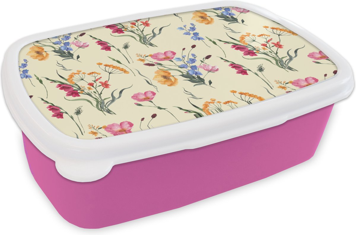 Broodtrommel Roze - Lunchbox - Brooddoos - Pasen - Patroon - Bloem - 18x12x6 cm - Kinderen - Meisje